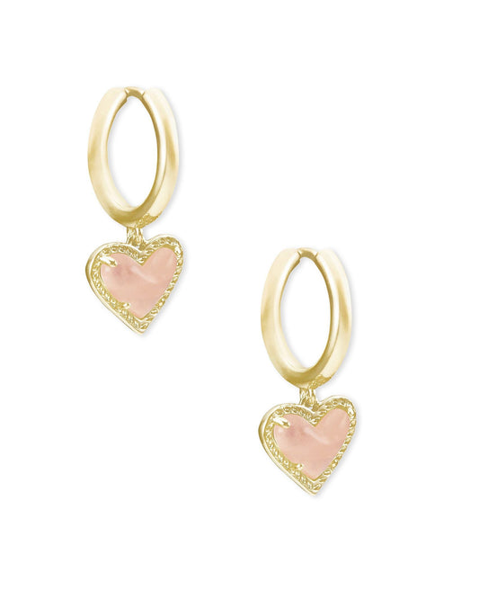 Ari Heart Huggie Earrings Gold Rose Quartz