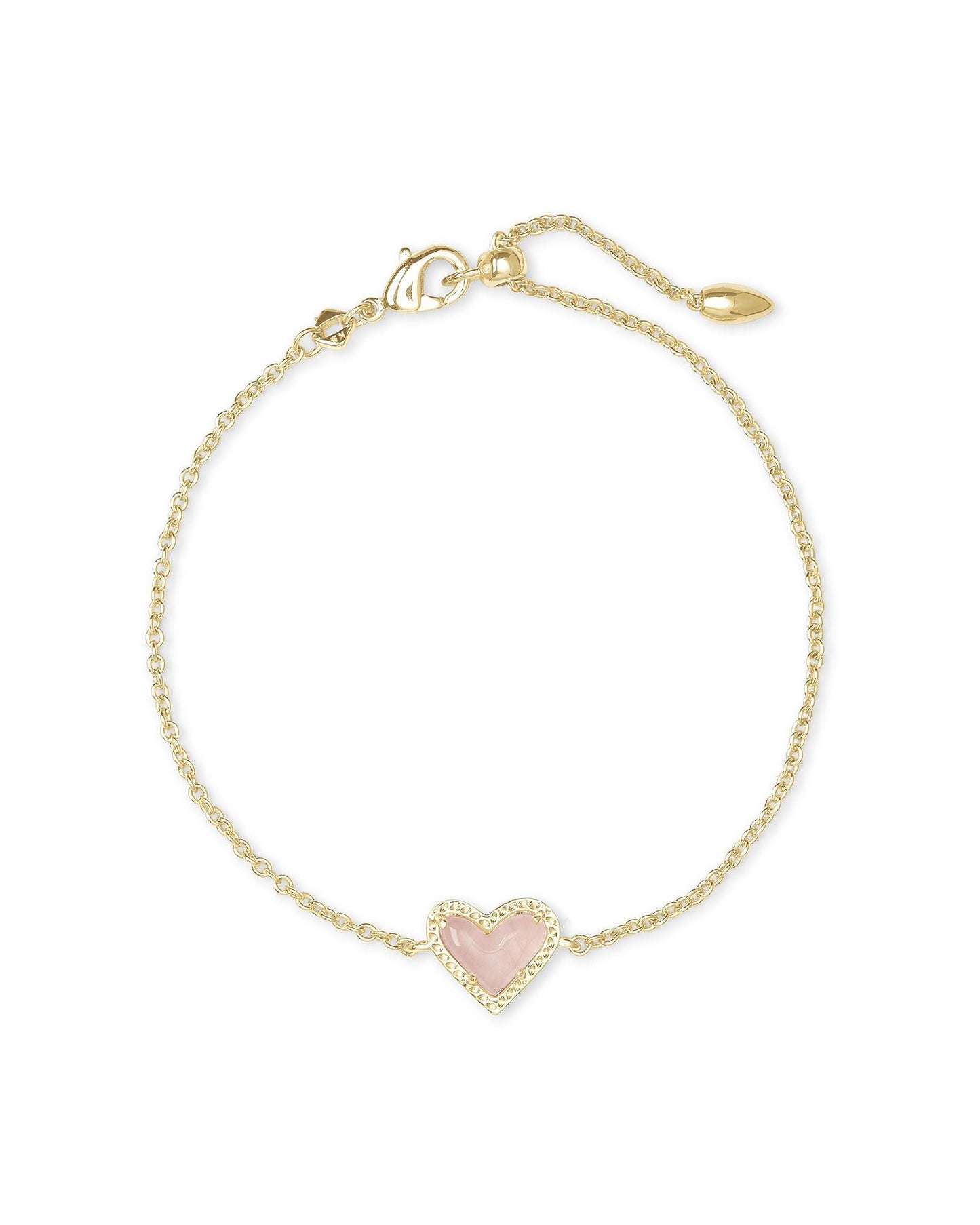 Ari Heart Delicate Chain Bracelet Gold Rose Quartz