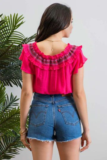 Neck tie embroidered top