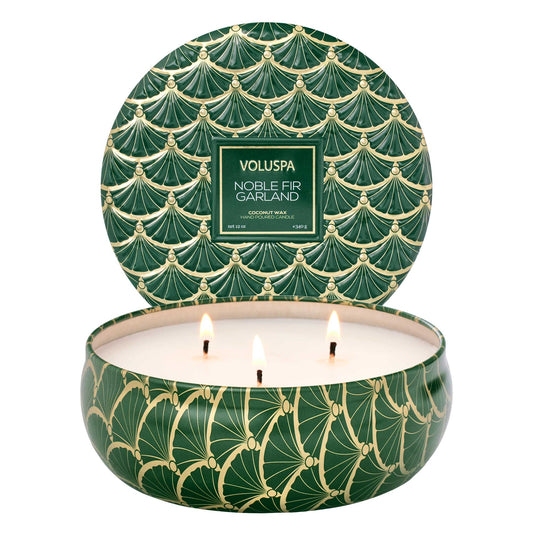 Noble Fir Garland Three Wick Tin