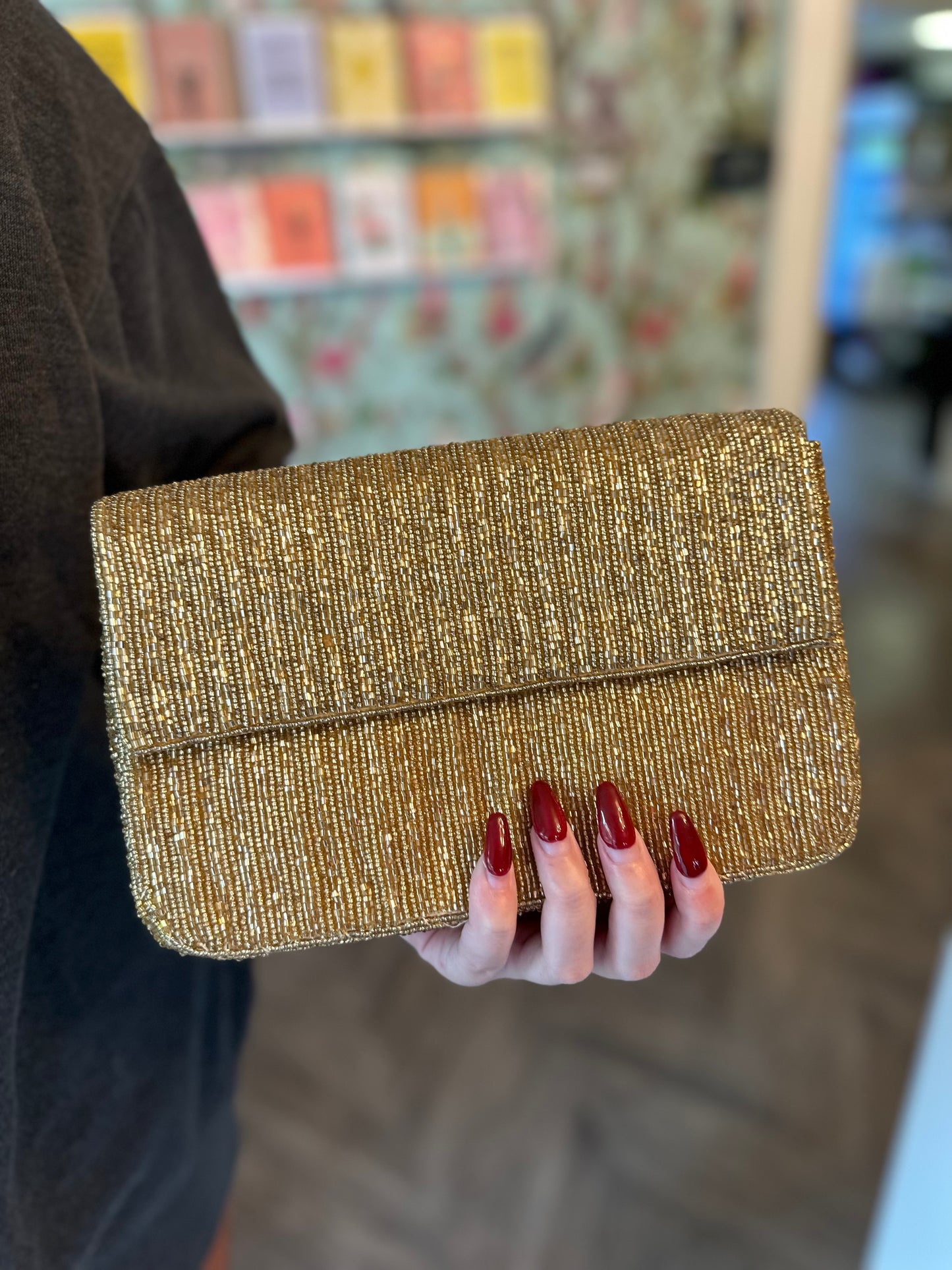 Sparkle Gold Beaded Clutch