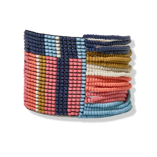 Olive color block beaded stretch bracelet navy
