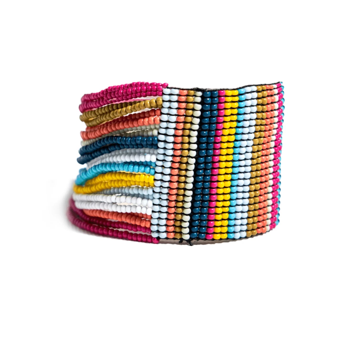 Olive Vertical Stripe Beaded Stretch Bracelet Multicolor