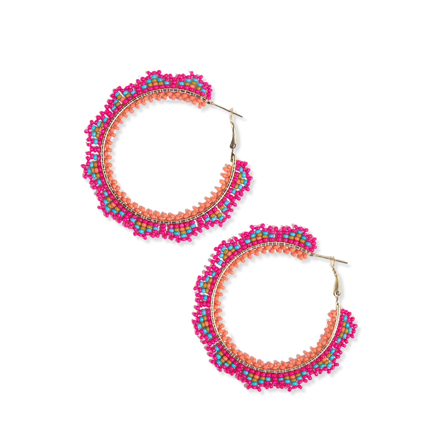 Eve Angles Beaded Hoop Earrings Hot Pink