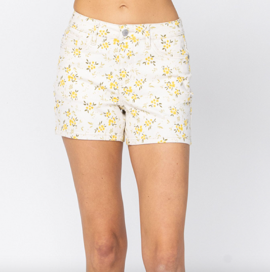 HW Floral Button Fly Trouser Shorts