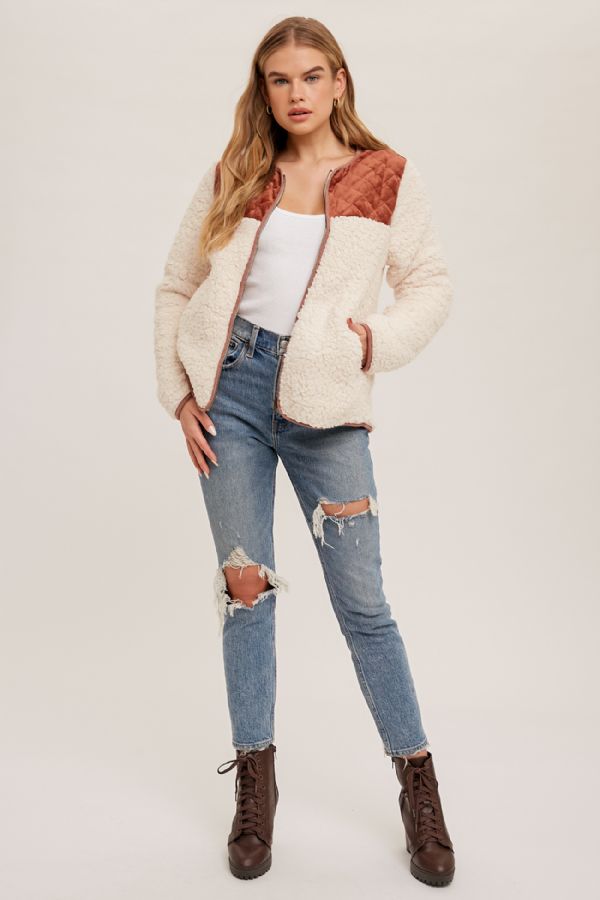 Velour Quilted Sherpa Jacket