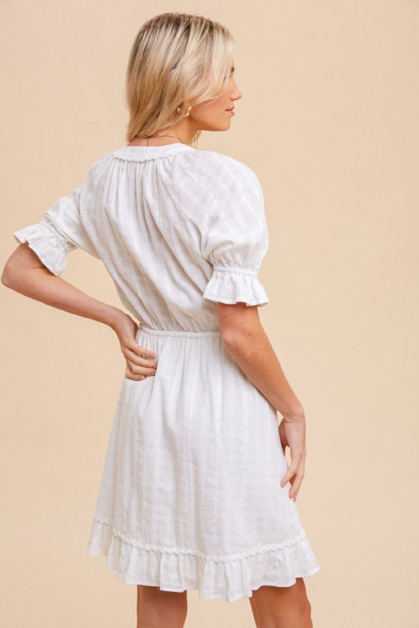Textured short sleeve button down mini dress