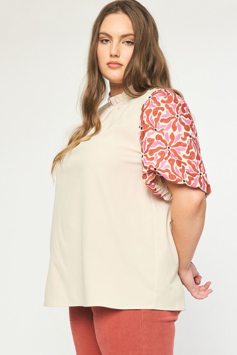 Contrasting Puff Sleeve Top