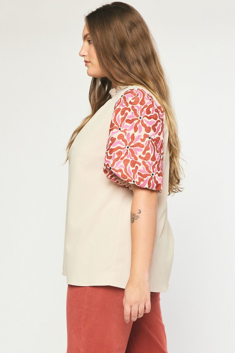 Contrasting Puff Sleeve Top