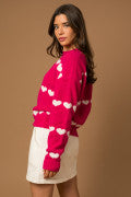 Contrasting Hot Pink Heart Sweater